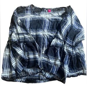 Vince Camuto Blue Plaid Boxy Blouse